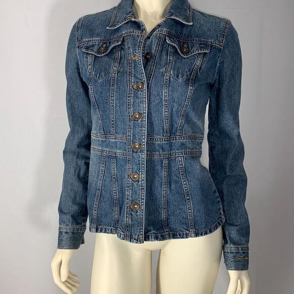 Vintage DKNY Jeans Denim Jacket Medium Y2K Mid Blue Peplum Trucker Womens - Picture 4 of 13